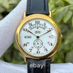 Rare Vintage Hoga Side Seconds Railway Dial Day & Date Swiss Men's Quartz Watch