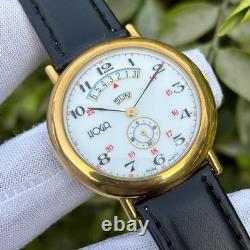 Rare Vintage Hoga Side Seconds Railway Dial Day & Date Swiss Men's Quartz Watch