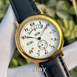 Rare Vintage Hoga Side Seconds Railway Dial Day & Date Swiss Men's Quartz Watch