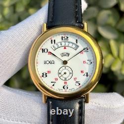 Rare Vintage Hoga Side Seconds Railway Dial Day & Date Swiss Men's Quartz Watch