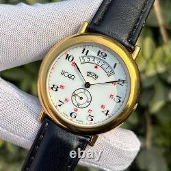Rare Vintage Hoga Side Seconds Railway Dial Day & Date Swiss Men's Quartz Watch