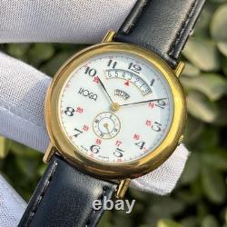 Rare Vintage Hoga Side Seconds Railway Dial Day & Date Swiss Men's Quartz Watch