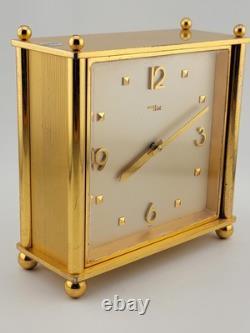 Rare Vintage Imhof Swiss Table Heavy Brass Clock, Circa 1960's. Works & Chimes