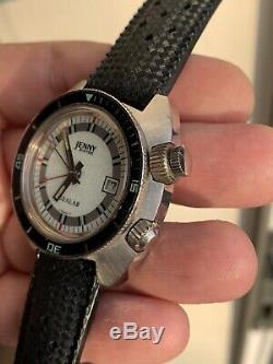 Rare Vintage Jenny Sealab Diver Alarm Mens Watch 39mm Swiss Made Cal. AS 1931