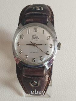 Rare Vintage LEIJONA 17 RUBIS Ref. 376 Antimagnet Incabloc Waterproof Swiss Watch