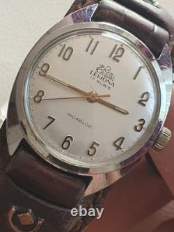 Rare Vintage LEIJONA 17 RUBIS Ref. 376 Antimagnet Incabloc Waterproof Swiss Watch