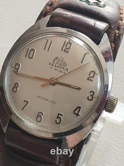 Rare Vintage LEIJONA 17 RUBIS Ref. 376 Antimagnet Incabloc Waterproof Swiss Watch