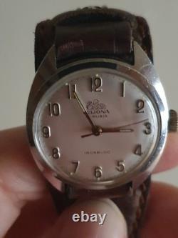 Rare Vintage LEIJONA 17 RUBIS Ref. 376 Antimagnet Incabloc Waterproof Swiss Watch