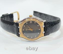 Rare Vintage Ladies Technos Swiss Made Gold Tone Stainless Steel Leather Watch