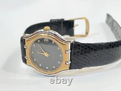 Rare Vintage Ladies Technos Swiss Made Gold Tone Stainless Steel Leather Watch