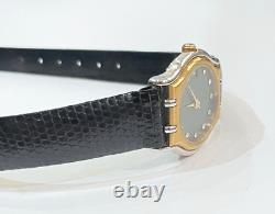 Rare Vintage Ladies Technos Swiss Made Gold Tone Stainless Steel Leather Watch