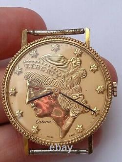Rare Vintage Liberty Catena Coin Cal 7001 Swiss Colletible