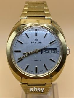 Rare Vintage Men Baylor 37mm Swiss Made17 Jewels Winding Men's Watch Works Great