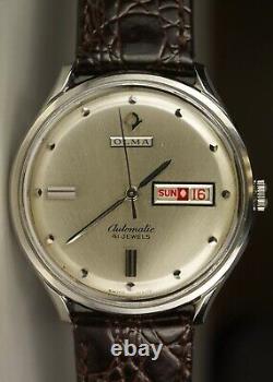 Rare Vintage OLMA Automatic 41 Jewels Day Date 37mm Swiss Made Watch 06501/3-3