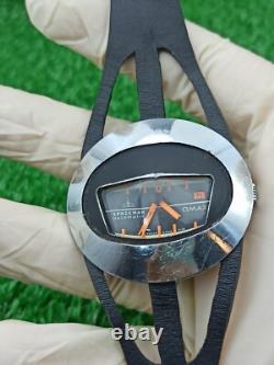 Rare Vintage OMAX SpaceMan Automatic Jumbo Watch Gray Dial 70s Swiss TC25