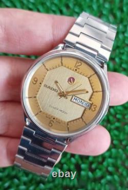 Rare Vintage Rado Silver Moon Day-date Automatic 25 Jewels Swiss Made Gent Watch