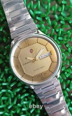 Rare Vintage Rado Silver Moon Day-date Automatic 25 Jewels Swiss Made Gent Watch