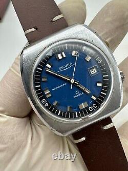 Rare Vintage SICURA Diver Manual Watch Blue Dial 70s Swiss Made 40MM Mens