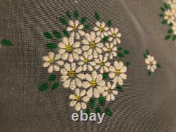 Rare Vintage Sheer Flocked Dotted Swiss Fabric Floral Daisy Chiffon Swiss Fabric