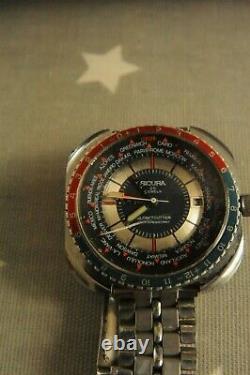 Rare Vintage Sicura Globetrotter Watch 25 Jewels Shock Resistant Swiss Made