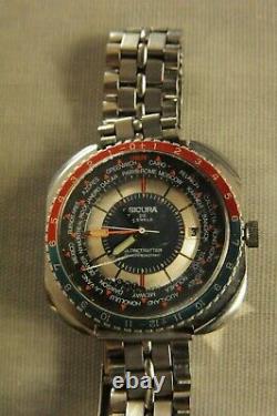 Rare Vintage Sicura Globetrotter Watch 25 Jewels Shock Resistant Swiss Made