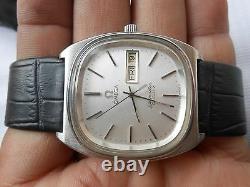 Rare Vintage Ss Day Date Swiss Made Omega Sea Master Mens Quartz Wristwatch
