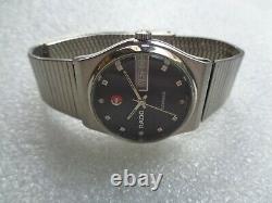 Rare Vintage Ss Swiss Rado Voyager 32 MM Black Dial Mens Automatic Wrist Watch