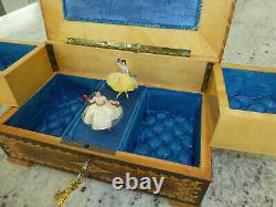 Rare Vintage Swiss 2 dancers Dancing Ballerina Musical Jewelry Box Automaton