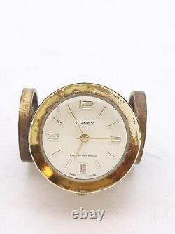 Rare Vintage Swiss Art Deco ARNEX Brass Canon Desk Watch/Clock Date