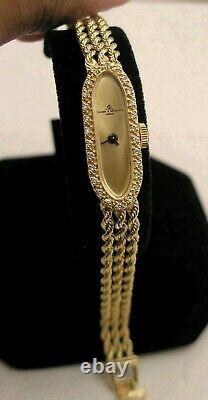 Rare Vintage Swiss Baume & Mercier Diamond 14 K Gold Case & Bracelet Watch w Box