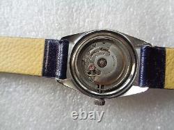 Rare Vintage Swiss Blue Dial Cristal Watch Date Ladies 21j Automatic Wristwatch