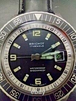 Rare Vintage Swiss Diver Mens Watch Brichot 17 Jewels Mechanical Movement