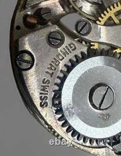 Rare Vintage Swiss Gindrat 7 Jewel Watch Movement Ornate Dial Estate Find