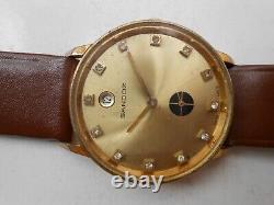 Rare Vintage Swiss Gold Plated Date@12 Sub Second Mens Hand Winding Wristwatch