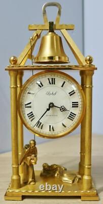 Rare Vintage Swiss Imhof 8 Day Bronze Automation Bell Ringer Monk Mantle Clock