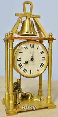 Rare Vintage Swiss Imhof 8 Day Bronze Automation Bell Ringer Monk Mantle Clock