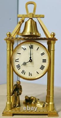 Rare Vintage Swiss Imhof 8 Day Bronze Automation Bell Ringer Monk Mantle Clock