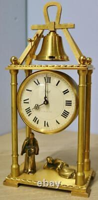 Rare Vintage Swiss Imhof 8 Day Bronze Automation Bell Ringer Monk Mantle Clock