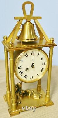 Rare Vintage Swiss Imhof 8 Day Bronze Automation Bell Ringer Monk Mantle Clock