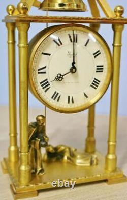 Rare Vintage Swiss Imhof 8 Day Bronze Automation Bell Ringer Monk Mantle Clock