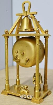 Rare Vintage Swiss Imhof 8 Day Bronze Automation Bell Ringer Monk Mantle Clock