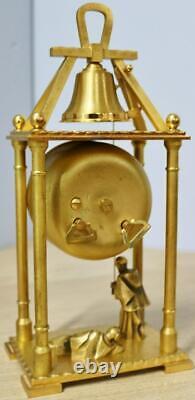 Rare Vintage Swiss Imhof 8 Day Bronze Automation Bell Ringer Monk Mantle Clock