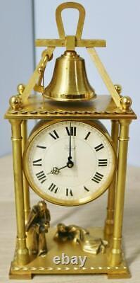 Rare Vintage Swiss Imhof 8 Day Bronze Automation Bell Ringer Monk Mantle Clock