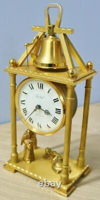 Rare Vintage Swiss Imhof 8 Day Bronze Automation Bell Ringer Monk Mantle Clock