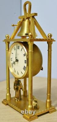 Rare Vintage Swiss Imhof 8 Day Bronze Automation Bell Ringer Monk Mantle Clock