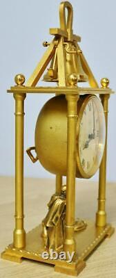 Rare Vintage Swiss Imhof 8 Day Bronze Automation Bell Ringer Monk Mantle Clock