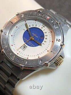 Rare Vintage Swiss KRIEGER Tidal Chronometer Watch WR200M WithDate Rotating Bezel