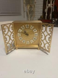 Rare Vintage Swiss L Bucherer Gold Gilt Brass clock 15 Jewels Works