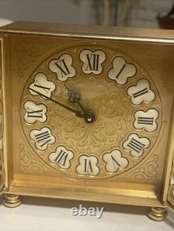 Rare Vintage Swiss L Bucherer Gold Gilt Brass clock 15 Jewels Works