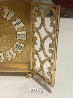 Rare Vintage Swiss L Bucherer Gold Gilt Brass clock 15 Jewels Works